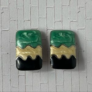 Vintage Enamel Clip On Earrings